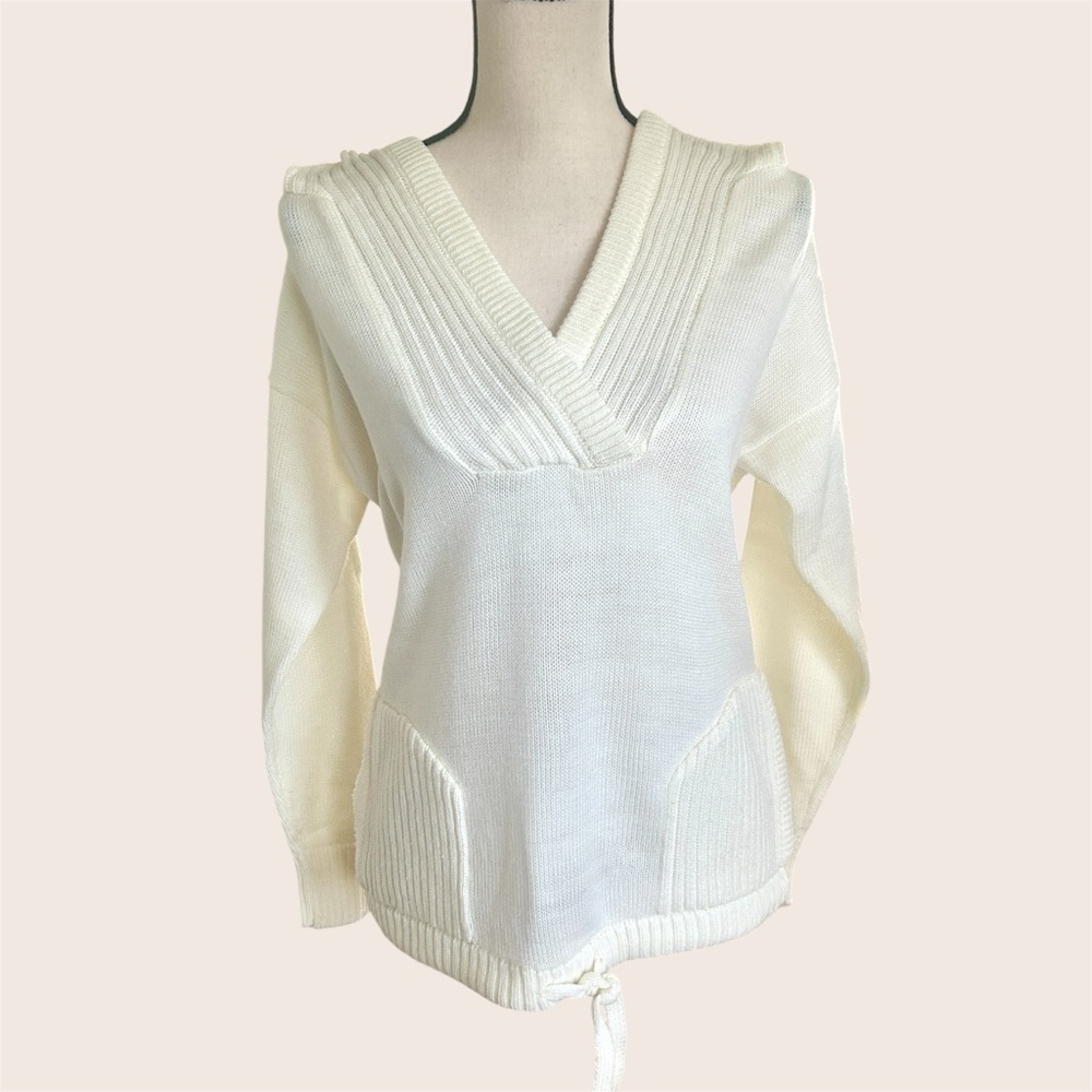 Vintage 1970s Cream Knit Hoodie Sweater | By Jove | Women’s Medium